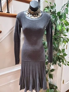 Max Studio Women's Gray Cotton Round Neck Long Sleeve Knee Length Dress Size XS - Picture 1 of 11