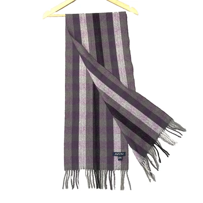 Joseph Feiss Bufanda de Lana a Cuadros Púrpura Gris Rayas Flecos Tejido Suave Adulto 64x11 Foto 1 de 4
