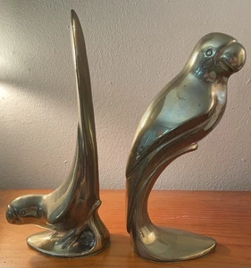 Vintage Paar schöne massive schwere Messing Art Deco Papagei Vogel Deko Buchstützen - Bild 1 von 8