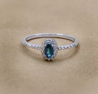 Natural London Blue Topaz & Diamond Engagement Ring 925 Sterling Silver Jewelry - Image 1 of 4