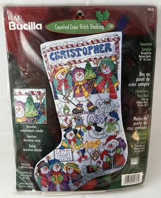 De colección Bucilla 18" Muñeco de Nieve Muestreador Medias Contadas Punto de Cruz Kit #84638 Nuevo en Paquete Foto 1 de 4