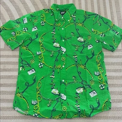 NWOT Lands End Men MEDIUM Seersucker S/S Nautical  pit 22 length 29 - Image 1 of 4