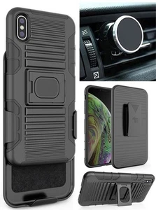 Noir Étui Robuste Pied + Clip Ceinture + Magnétique Support pour Voiture pour - Photo 1 sur 11