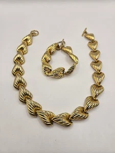 Vintage ANNE KLEIN Gebürstetes Blattgold Halskette Armband Set Parure Modernist Deko - Bild 1 von 12