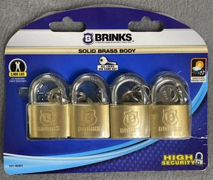 NEW 4-Pk Brinks Solid Brass 40mm Body 7/8" Shackle Padlock 161-40401 Keyed Alike - Picture 1 of 9