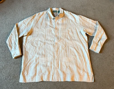 Cubavera Men's Big & Tall Tan Guayabera Long Sleeve 100% Linen Shirt  Size 3XLT* - Image 1 of 4