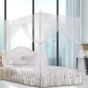Four Corners Princess Bed Curtain Canopy Mosquito Canopy 3 Door Opening Whit - Picture 1 of 10