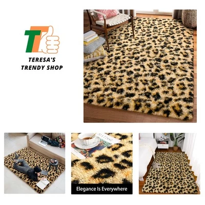 Alfombra mullida de leopardo, alfombra de área con estampado de guepardo, suave y cómoda impresión de animales de piel sintética... Foto 1 de 4