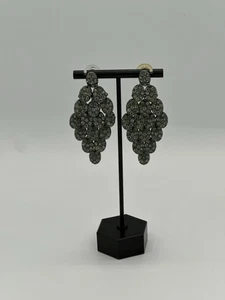 Silver Tone and Gray Chandelier Dangle Rhinestone Pierced Earrings - Picture 1 of 6