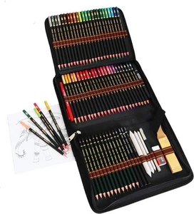 48-Color Art Set in Wooden Case w/ Pencils, Extras & Book – Great Gift - Picture 1 of 7