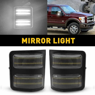 Espelho lateral transparente luz de sinalização LED branca para 2008-16 Ford F250 F350 Super Duty H - Imagem 1 de 4