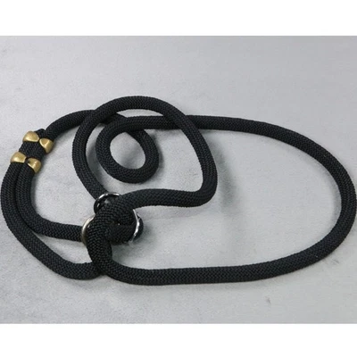 Correa de nailon trenzada de alta resistencia con correa negra para perros con herrajes de latón y metal Foto 1 de 4