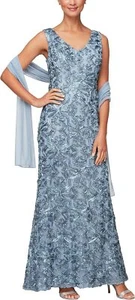 Alex Evenings Long Sleeveless Dress with Shawl Slate Blue Women sz 8 NEW NWT AE1 - Picture 1 of 6