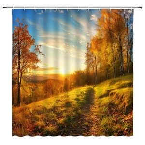 Landscape Shower Curtain Tree Forest Sunset Nature Scenery Fall Autumn Orange... - Picture 1 of 7
