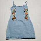 Forever 21 Women's Blue Denim Floral Embroidered Sleeveless Sheath Dress Size S