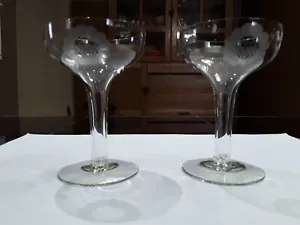 Cornflower Open Stemed Champagne Glasses Vintage Engraved Wine Mixed Drinks - Picture 1 of 2