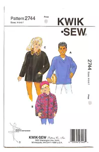 Kwik Sew 2744 Jungen Mädchen Shirt Jacken-Mäntel 4-5-6-7 Strick Schnittmuster UNGESCHNITTEN - Bild 1 von 2
