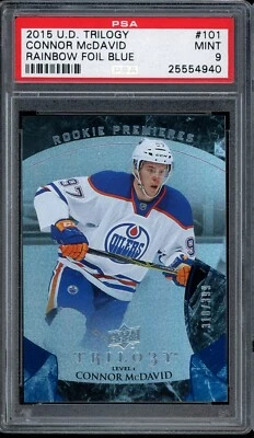 2015 Upper Deck Trilogy Hockey #101 Connor Mcdavid Rainbow Foil Blue PSA 9 - Image 1 of 2