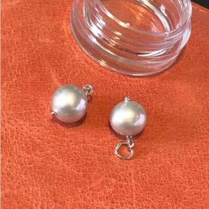 Gray Pearl Beads Earring Findings 8mm Round Dangle Beads Silver Lavender - Picture 1 of 9