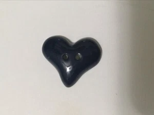 Dark Blue Heart Ceramic 2-Hole BUTTON Hand painted ~ crafts, clothes  3/4 x 7/8 - Picture 1 of 5