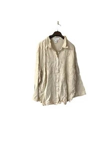 Judith Hart Linen Tunic Top Tan Beige Embroidered Long Sleeve Sz 20W Cottage 2D - Picture 1 of 4