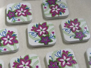 10 Medium Square Shaped Wooden Craft Buttons - Picture 1 of 7