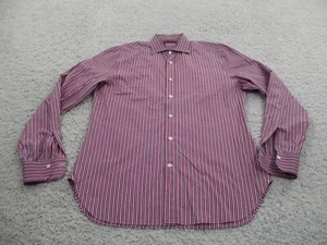 Kiton Shirt Mens 16.5 42 Red Cotton Striped Formal Preppy Outdoor Dress Shirt - Picture 1 of 13