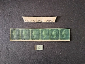 ~ ~ QV PENNY BLUE PROOF /DEEP GREEN FALSE PRINT TRIAL / GREAT BRITAIN - C - Picture 1 of 2