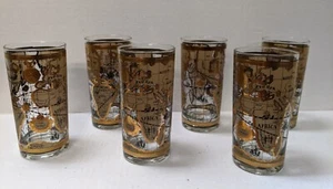 Vintage Cera Weltkarte schwarz und 22K Gold Highball Brille 6er Set - Bild 1 von 4
