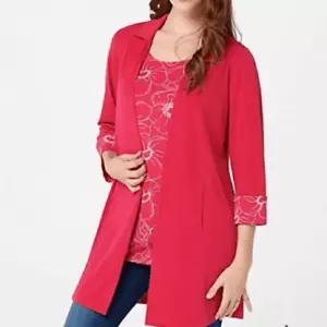 Susan Graver Womens 3X Liquid Knit Cardigan & Floral Tank Set Intense Pink NWT - Picture 1 of 2