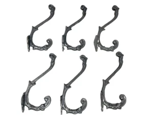 Set of 6 Dark Silver Pewter Color Ornate Victorian Style Cast Steel Metal Hooks - Picture 1 of 4