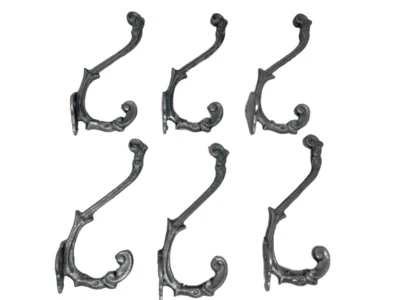 Set of 6 Dark Silver Pewter Color Ornate Victorian Style Cast Steel Metal Hooks - Image 1 of 4