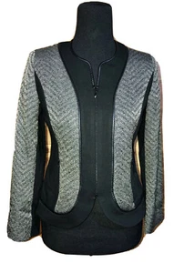 Lafayette 148 Black w/ Leather Trim Jacket Blazer Size 2 P Zip Front - Picture 1 of 6