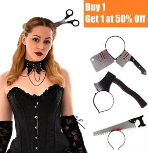4x Halloween Costume Scary Weapon Headbands Knife Axe Cleaver Through Head Props - Picture 1 of 18