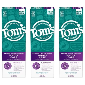 Tom'S of Maine Whole Care Natural Toothpaste with Fluoride, Peppermint, 4 Oz. 3- - Picture 1 of 12