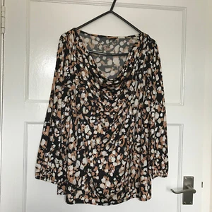 F&F Animal Print Top Size 14 Long Sleeve Brown Black Sparkly Cowl Neck Blouse - Picture 1 of 10