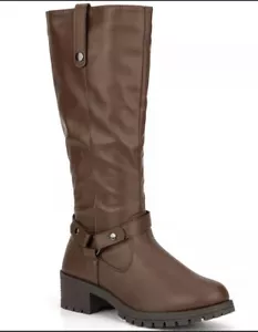 OLIVIA MILLER Womens Brown High Shaft Boots Size 6.5 Side Buckle & Zipper New - Picture 1 of 11