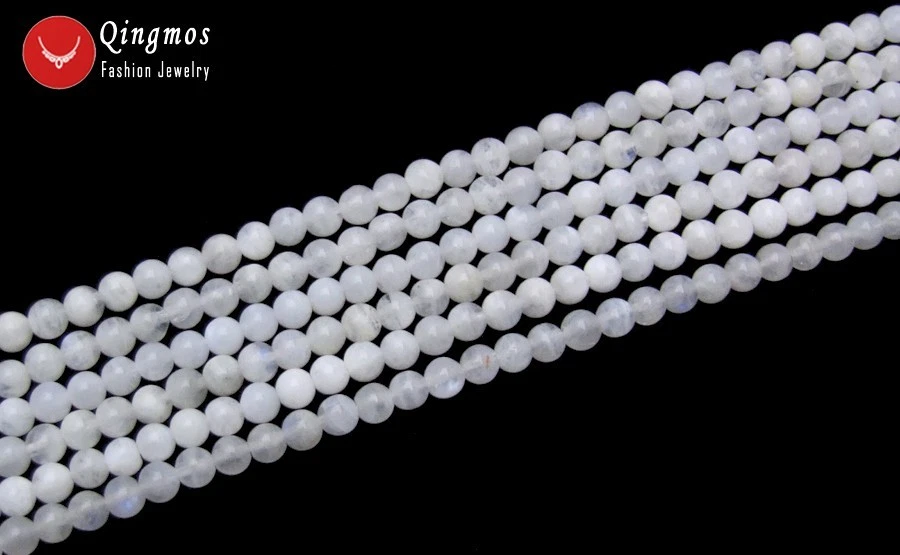 4mm White Round Natural Moonstone Loose Beads for Jewelry Making DIY 15'' los789 - Image 1 of 4
