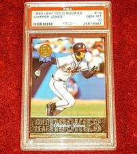 CHIPPER JONES ROOKIE RC 1993 LEAF #19 GOLD LEAF ROOKIES PSA 10 🔥  SHARP RC