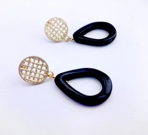 Pendientes colgantes lágrima ágata negra tela mate oro tachuela 2"1/4 - Imagen 1 de 7