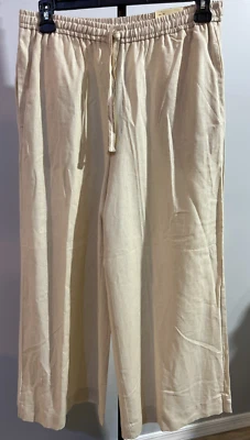 Pantalones Max Studio Mujer XL Mezcla de Lino Arena Natural Cintura Elástica Pierna Ancha Nuevos NW Foto 1 de 4