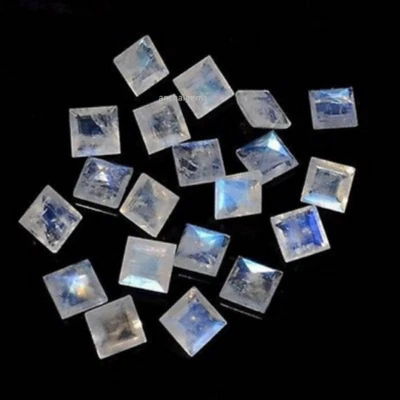 3MM-10MM NATURAL BLUE FLASHY RAINBOW MOONSTONE SQUARE CUT FACETED LOOSE GEMSTONE - image 1 of 3