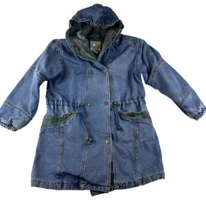 Vintage Current Seen Arbeitsjacke mit Kapuze Damen klein gefüttert Denim Scheune Druckknopf LESEN - Bild 1 von 14