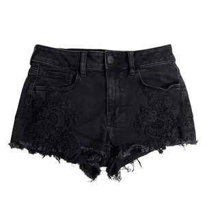 American Eagle High Rise Shortie Jean Shorts Lace Detail Washed Black Women’s 4 - Picture 1 of 10