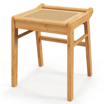 Bamboo Vanity Stool Rattan Top Ottoman Footrest for Living Room Bedroom Natural - Image 1 of 4