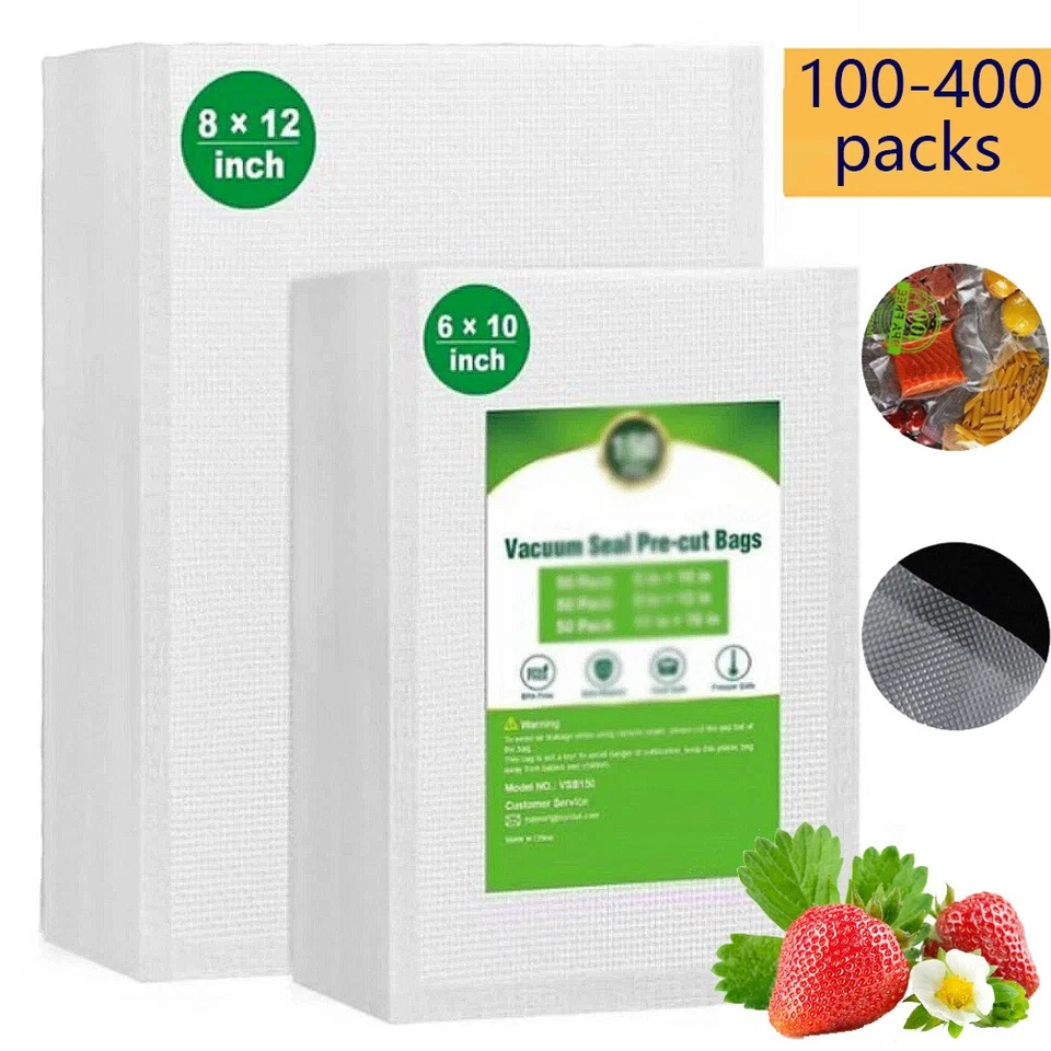 Paquete de almacenamiento de 100-400 paquetes de bolsas selladoras al vacío 6x10 8x12 en relieve para ahorrar alimentos Foto 1 de 4