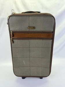 Vintage Polo Ralph Lauren Leather Trim Brown Plaid Carry-On 22" Luggage - Picture 1 of 24