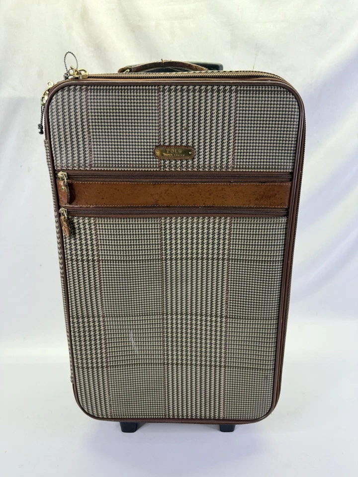 Equipaje de mano vintage Polo Ralph Lauren con adornos de cuero marrón a cuadros 22" Foto 1 de 4