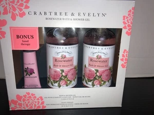 Crabtree & Evelyn 2 Rosewater Bath & Shower Gels With Bonus Hand Therapy Cream - Picture 1 of 5