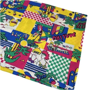 Vtg 80s Malibu Beef Surfing Fabric Tropical Palm Tree Dude Retro Windham 3.5 yds - Picture 1 of 5